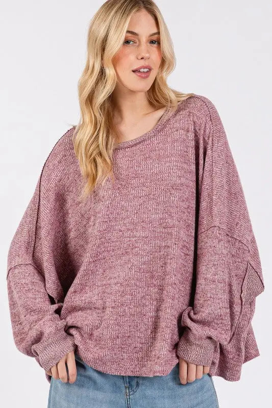 SAGE + FIG Round Neck Batwing Sleeve Oversize Top-Very Besty