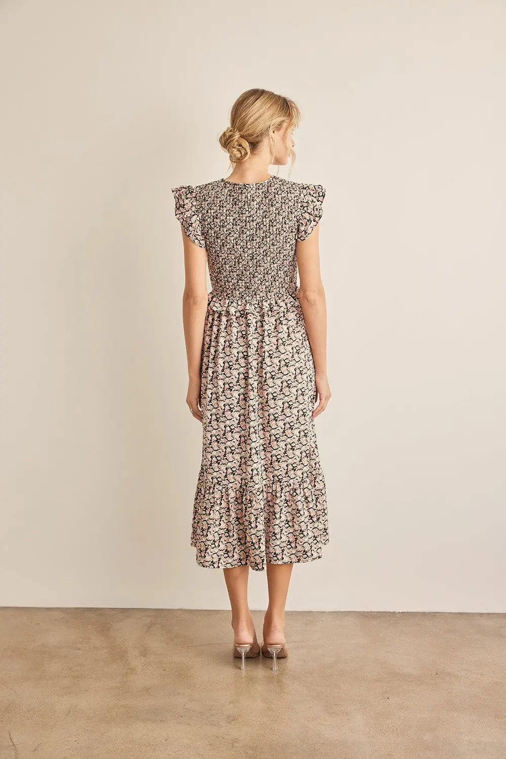 In February Floral Smocked Ruffled Midi Dress-Very Besty