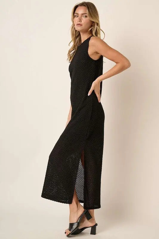 Mittoshop Side Slit Round Neck Sleeveless Dress-Very Besty