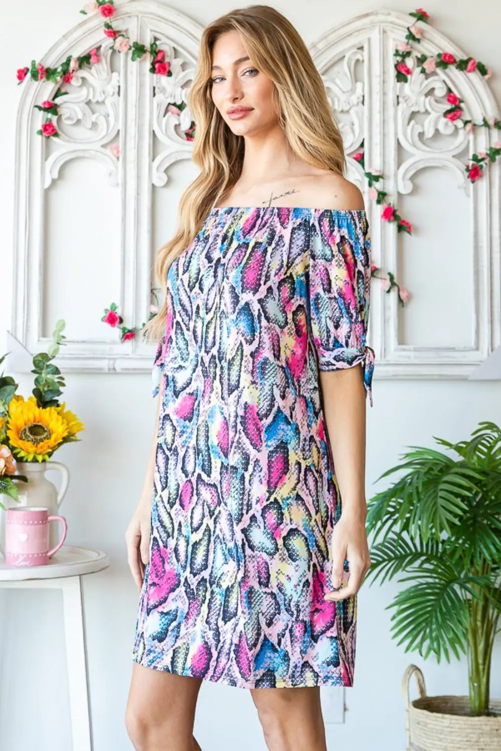 Heimish Full Size Off Shoulder Snake Mini Dress-Very Besty