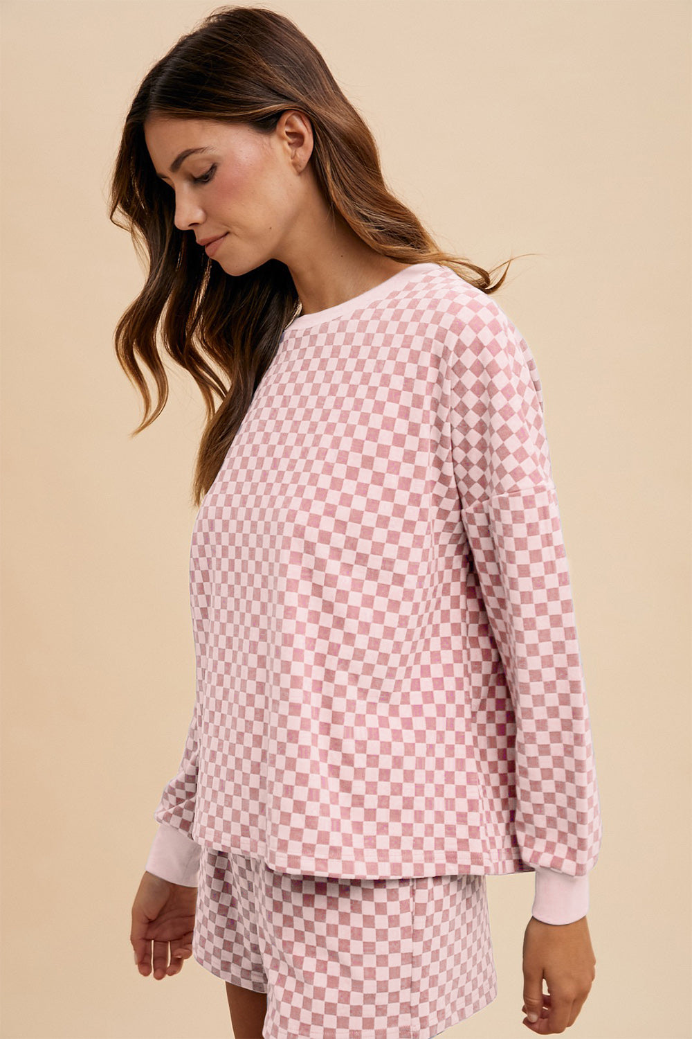 Annie Wear Checkered Round Neck Top and Drawstring Shorts Set-Very Besty
