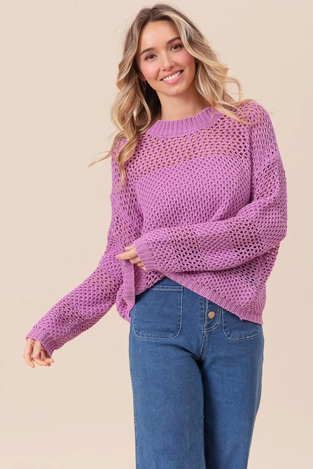 BiBi Openwork Long Sleeve Knit Top-Very Besty