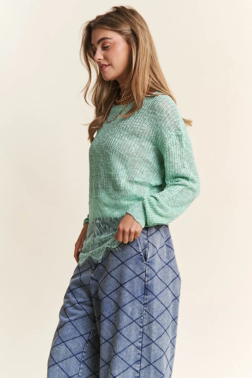 J.NNA Lace Detail Long Sleeve Knit Top-Very Besty