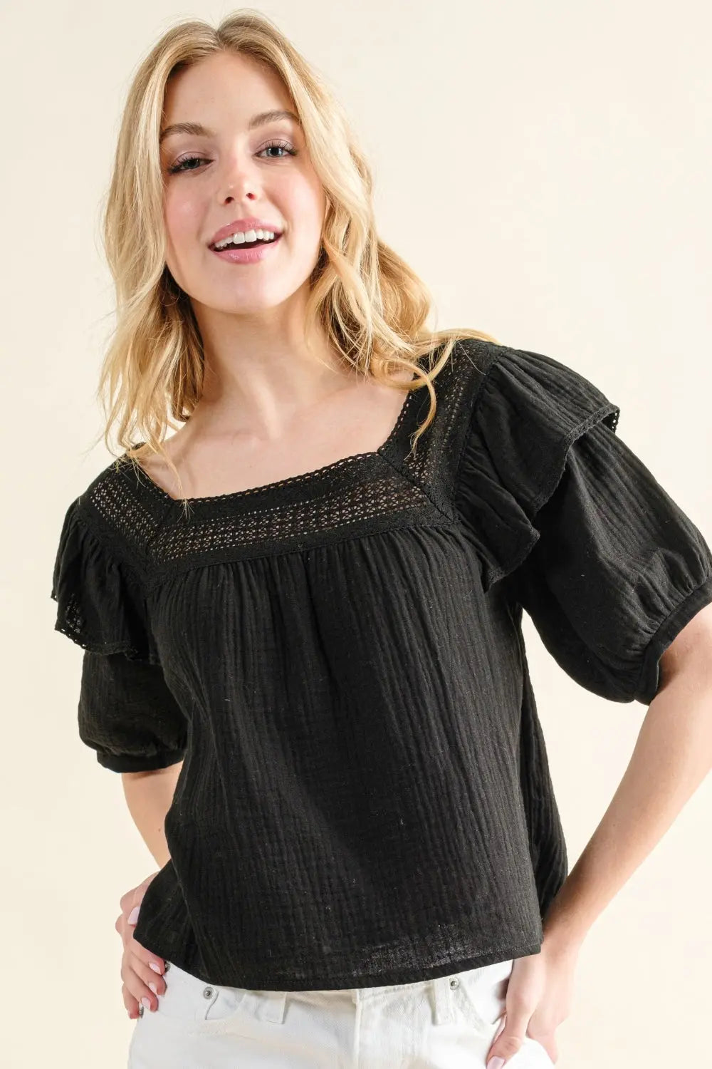And The Why Square Neck Ruffled Blouse-Very Besty