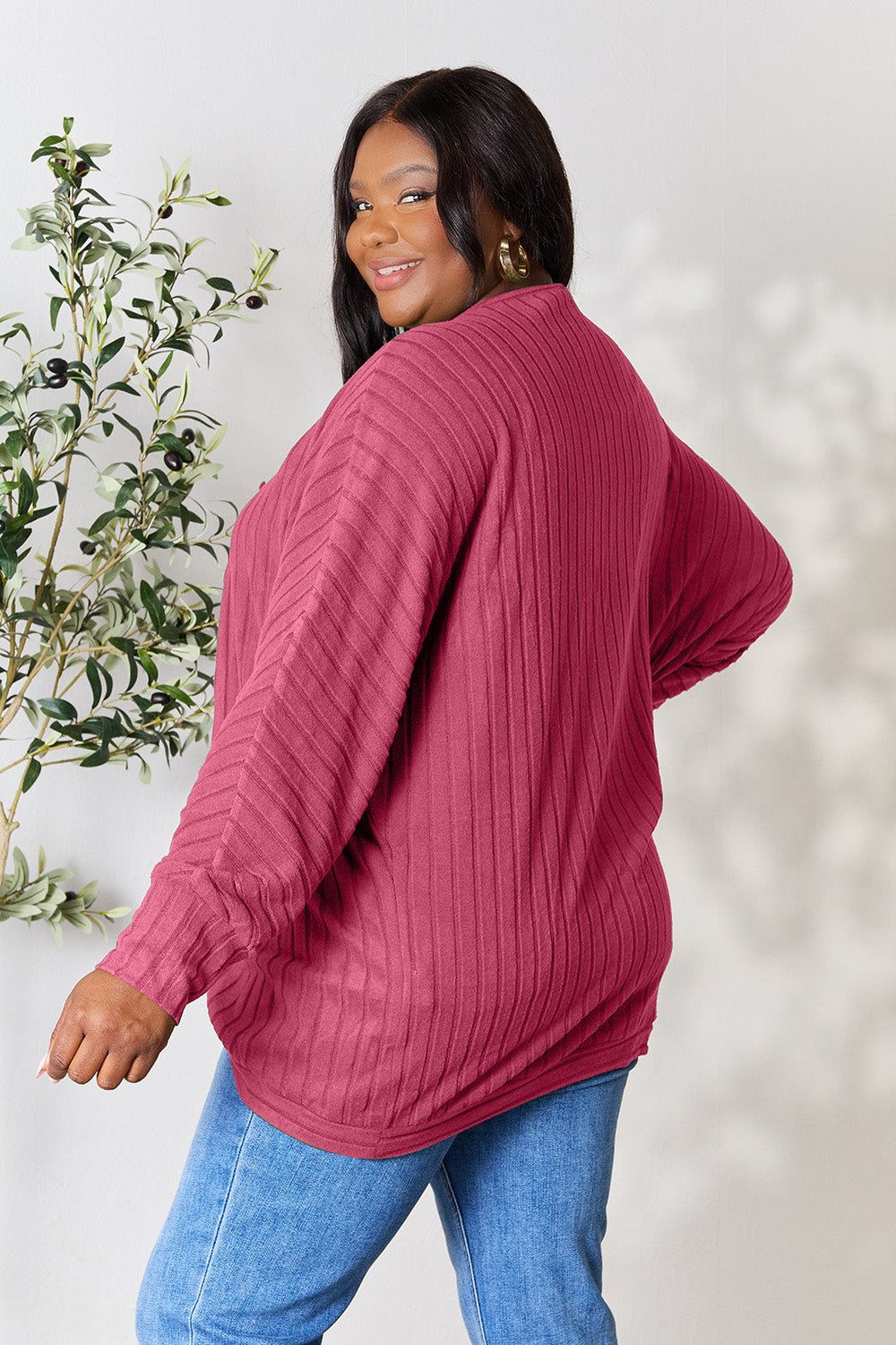 Basic Bae Full Size Ribbed Cocoon Cardigan-Very Besty