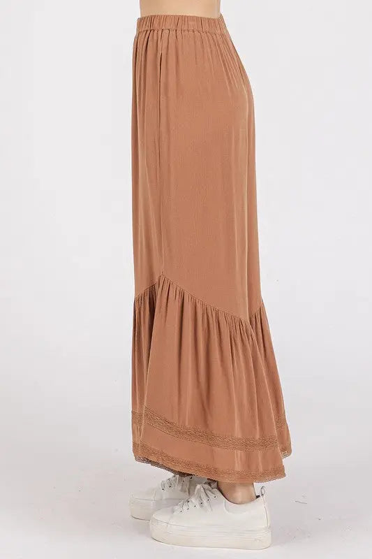 Mittoshop Lace Ruffle Asymmetric Hem Wide Leg Pants-Very Besty