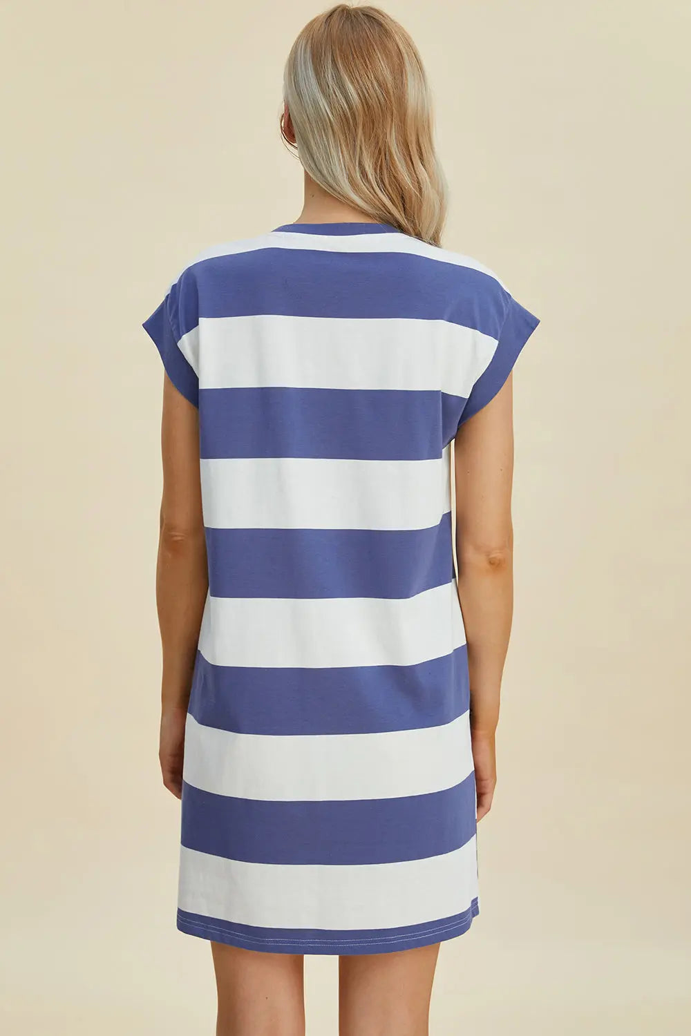 Basic Bae Full Size Striped Round Neck Cap Sleeve Mini Dress-Very Besty