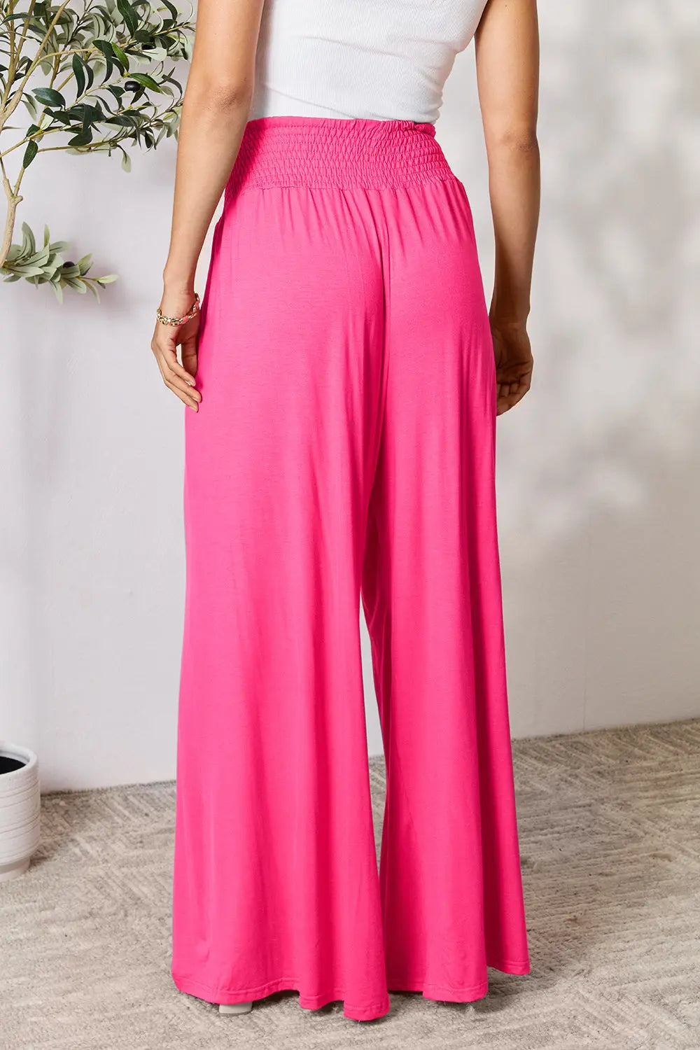 Basic Bae Full Size Smocked Wide Waistband Wide Leg Pants-Very Besty