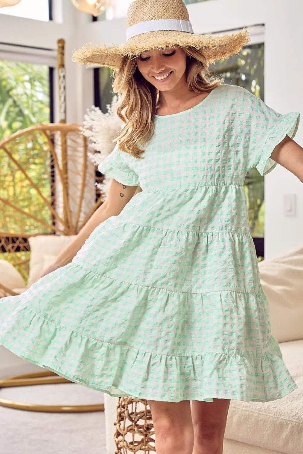 BiBi Ruffled Hem Short Sleeve Tiered Dress-Very Besty