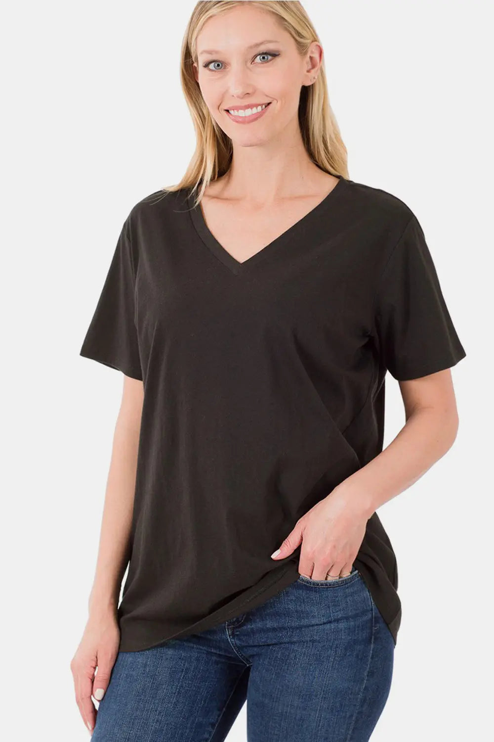 Zenana Full Size V-Neck Short Sleeve T-Shirt-Very Besty