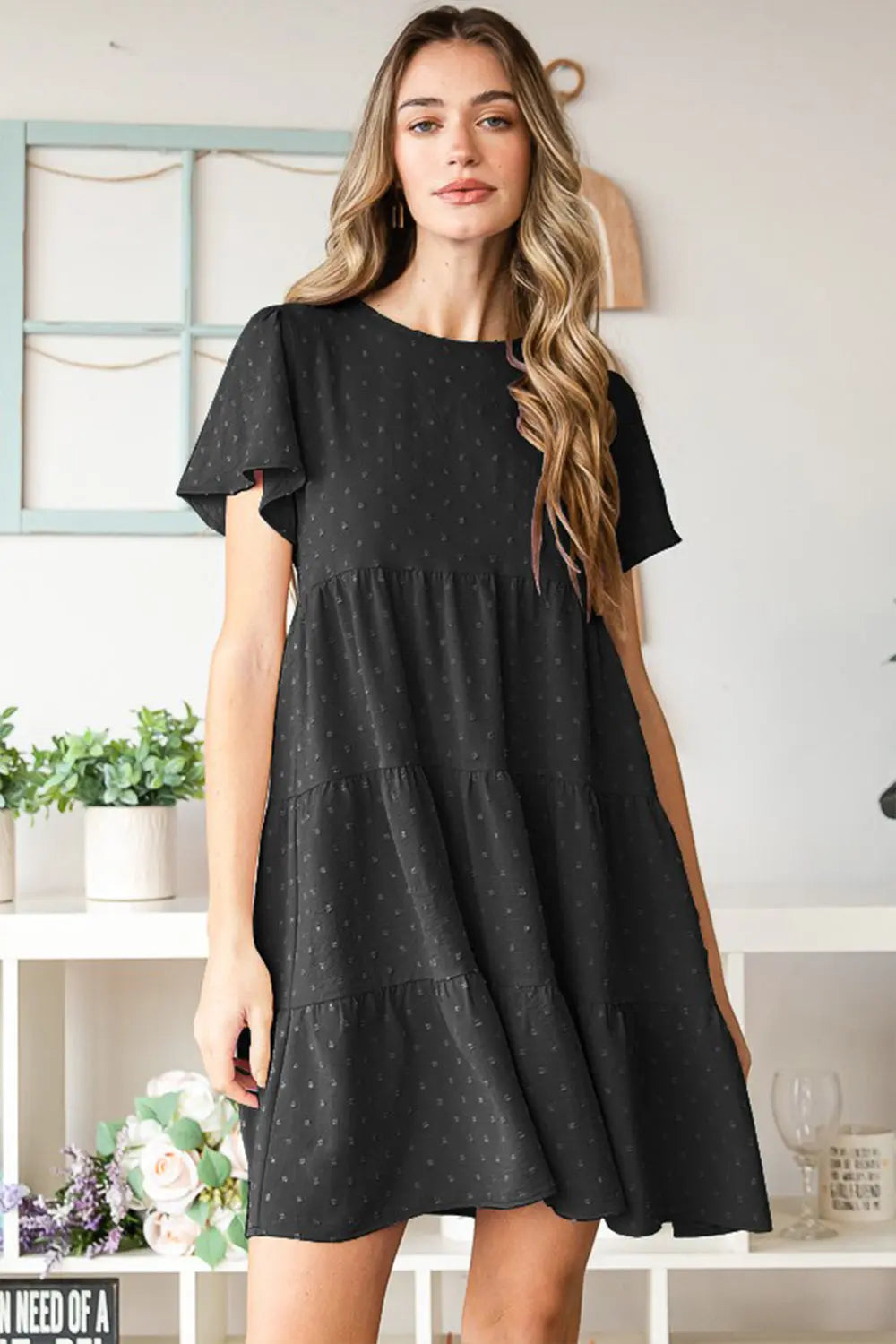 Heimish Swiss Dot Short Sleeve Tiered Dress-Very Besty