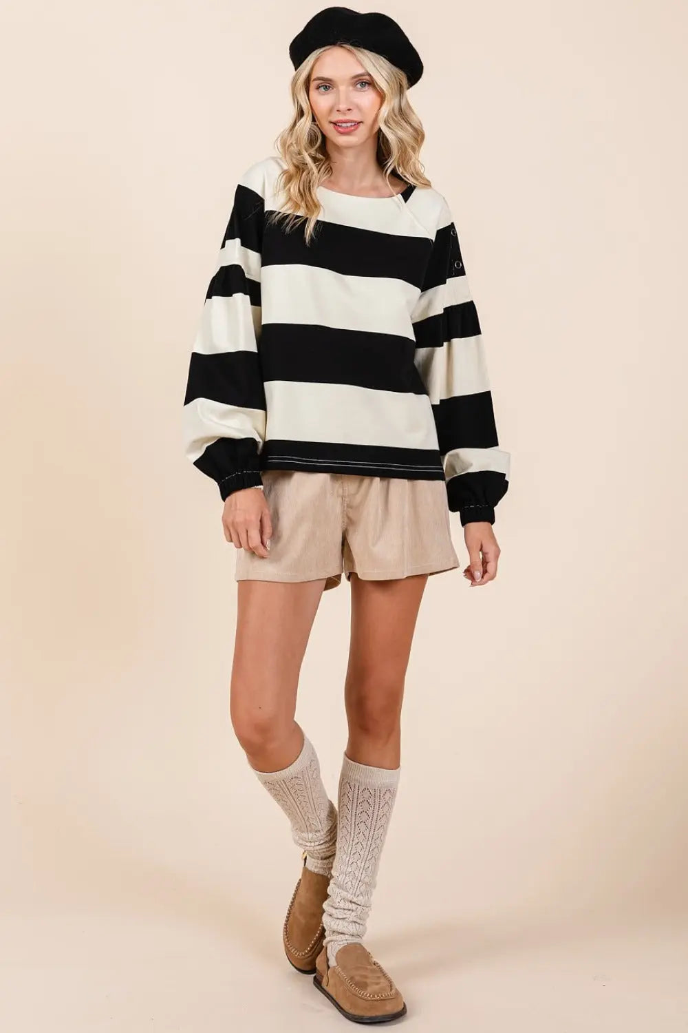 Mittoshop Striped Snap Shoulder Long Sleeve T-Shirt-Very Besty