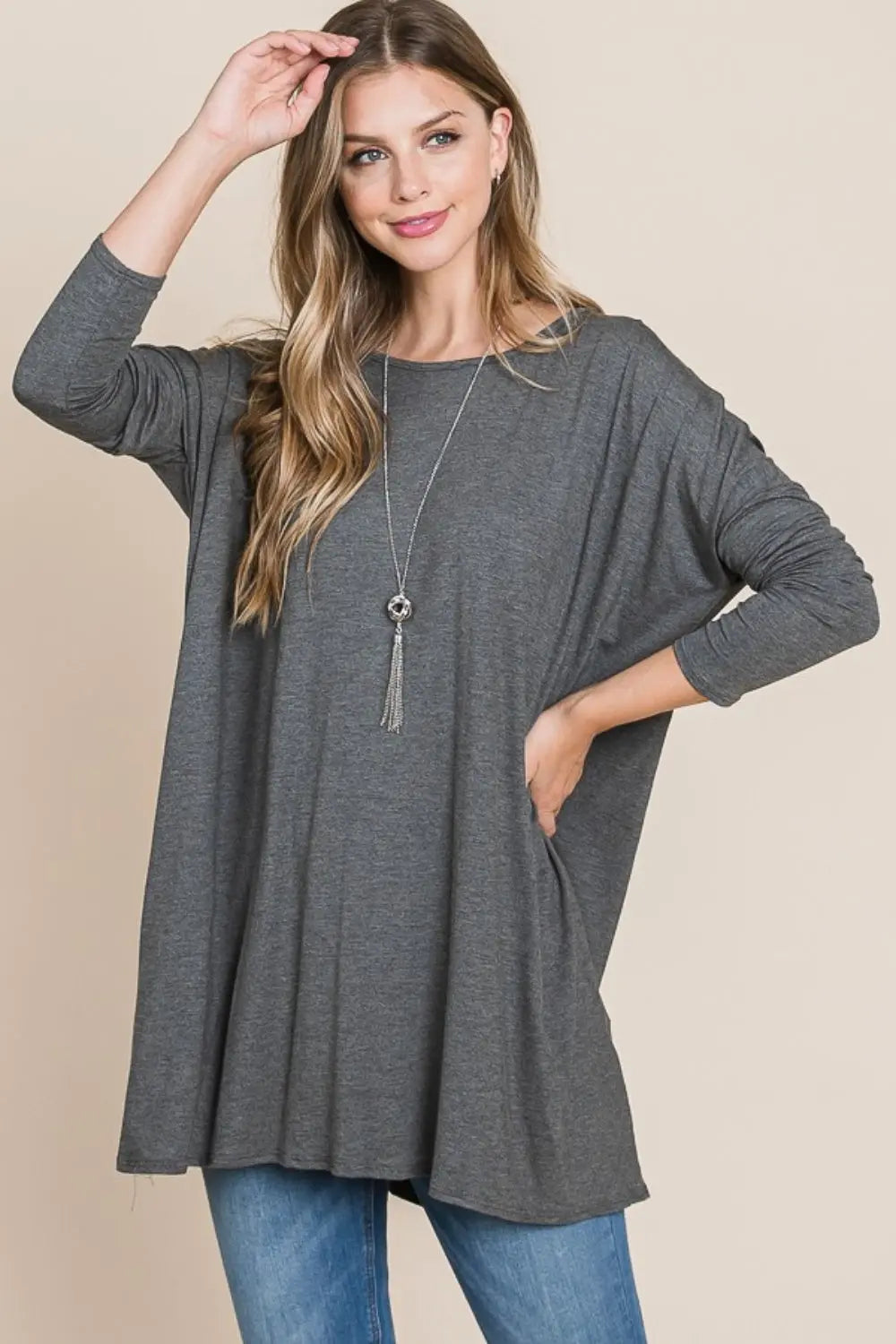BOMBOM Round Neck Long Sleeve Oversized Top-Very Besty