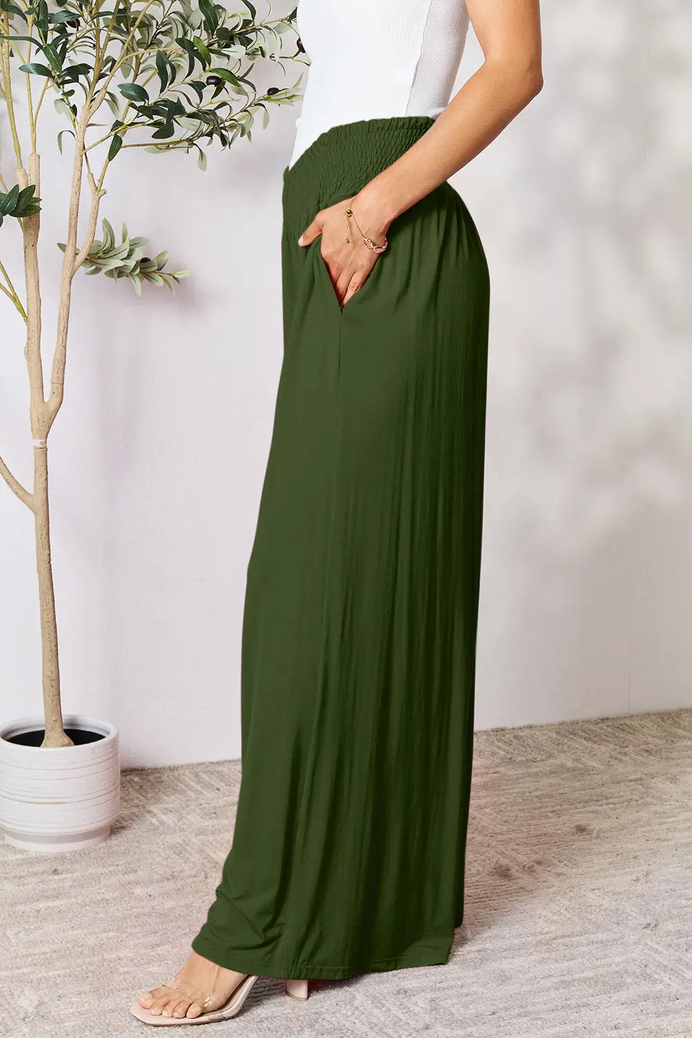 Basic Bae Full Size Smocked Wide Waistband Wide Leg Pants-Very Besty