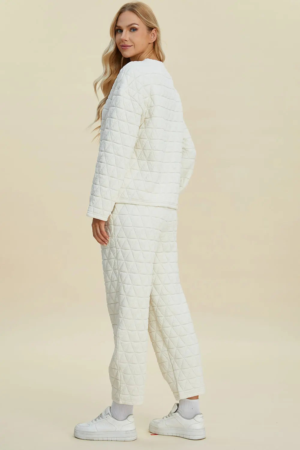 Double Take Full Size Texture Round Neck Long Sleeve Top and Pants Set-Very Besty