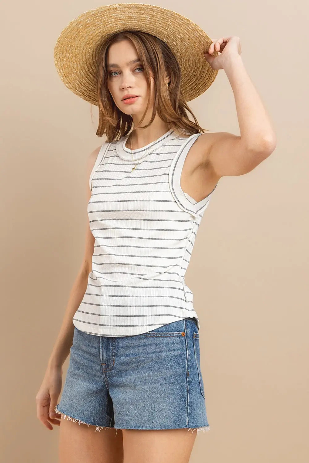 Ces Femme Striped Round Neck Tank-Very Besty