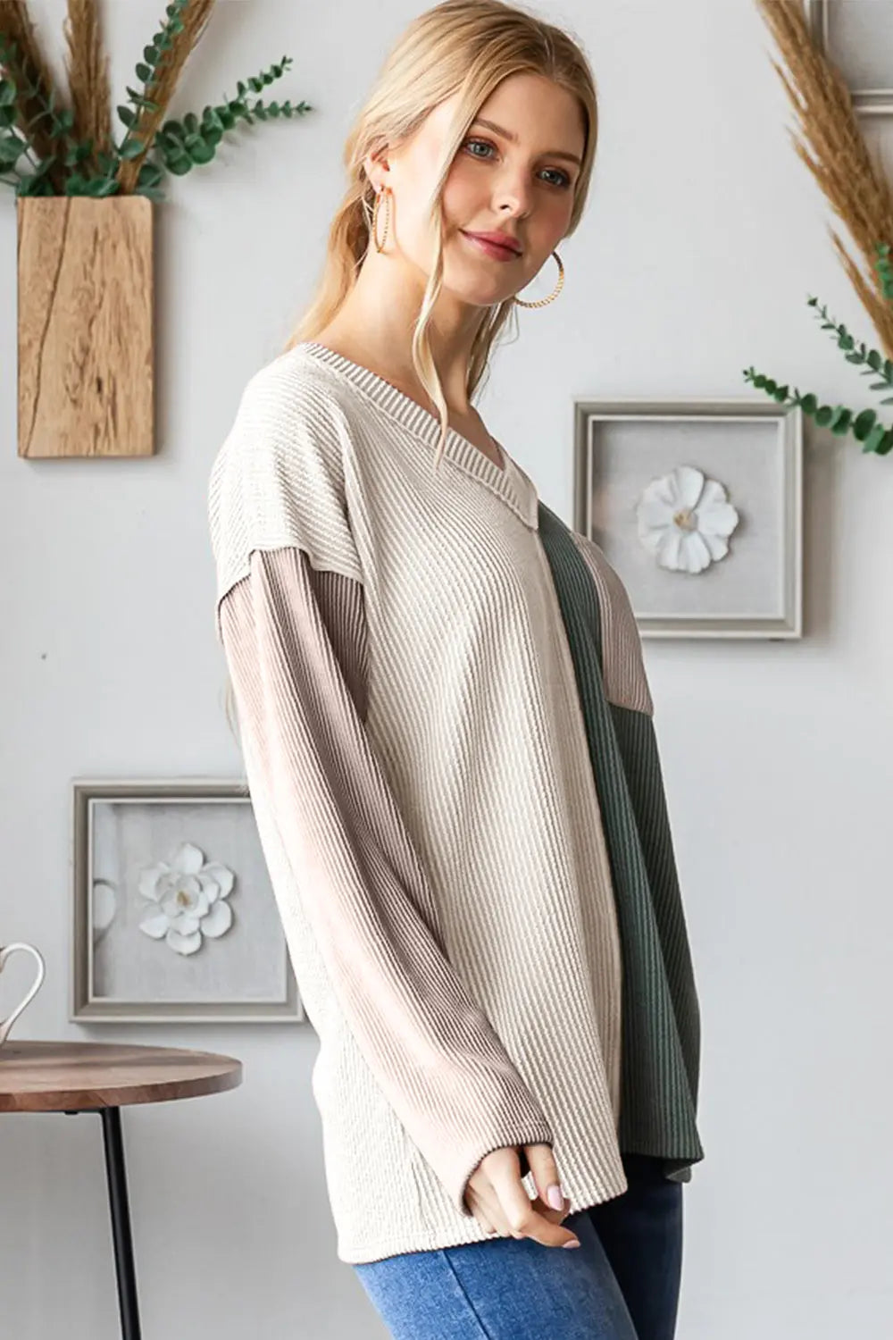 Heimish Color Block Exposed Seam Ribbed T-Shirt-Very Besty
