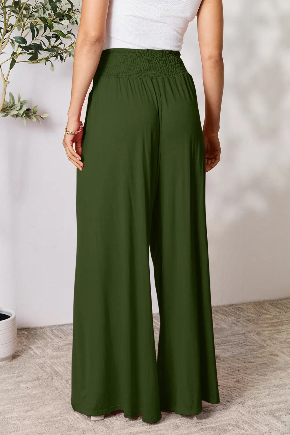 Basic Bae Full Size Smocked Wide Waistband Wide Leg Pants-Very Besty