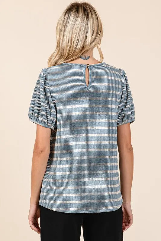 Mittoshop Contrast Striped Short Puff Sleeve Knit Top-Very Besty