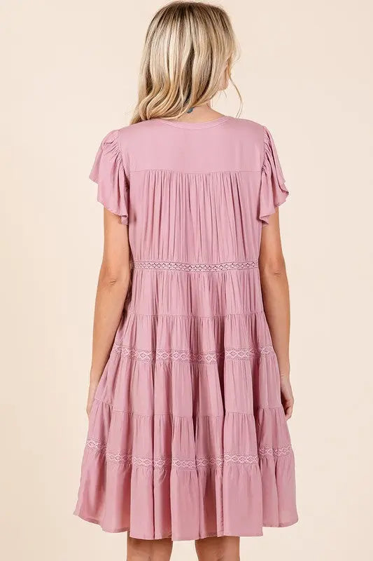 Mittoshop Lace Detail Ruffled Button Down Tiered Dress-Very Besty
