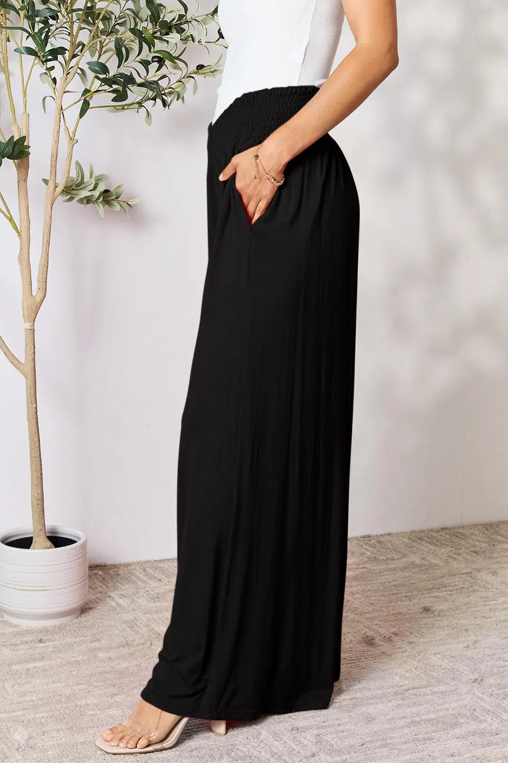 Basic Bae Full Size Smocked Wide Waistband Wide Leg Pants-Very Besty