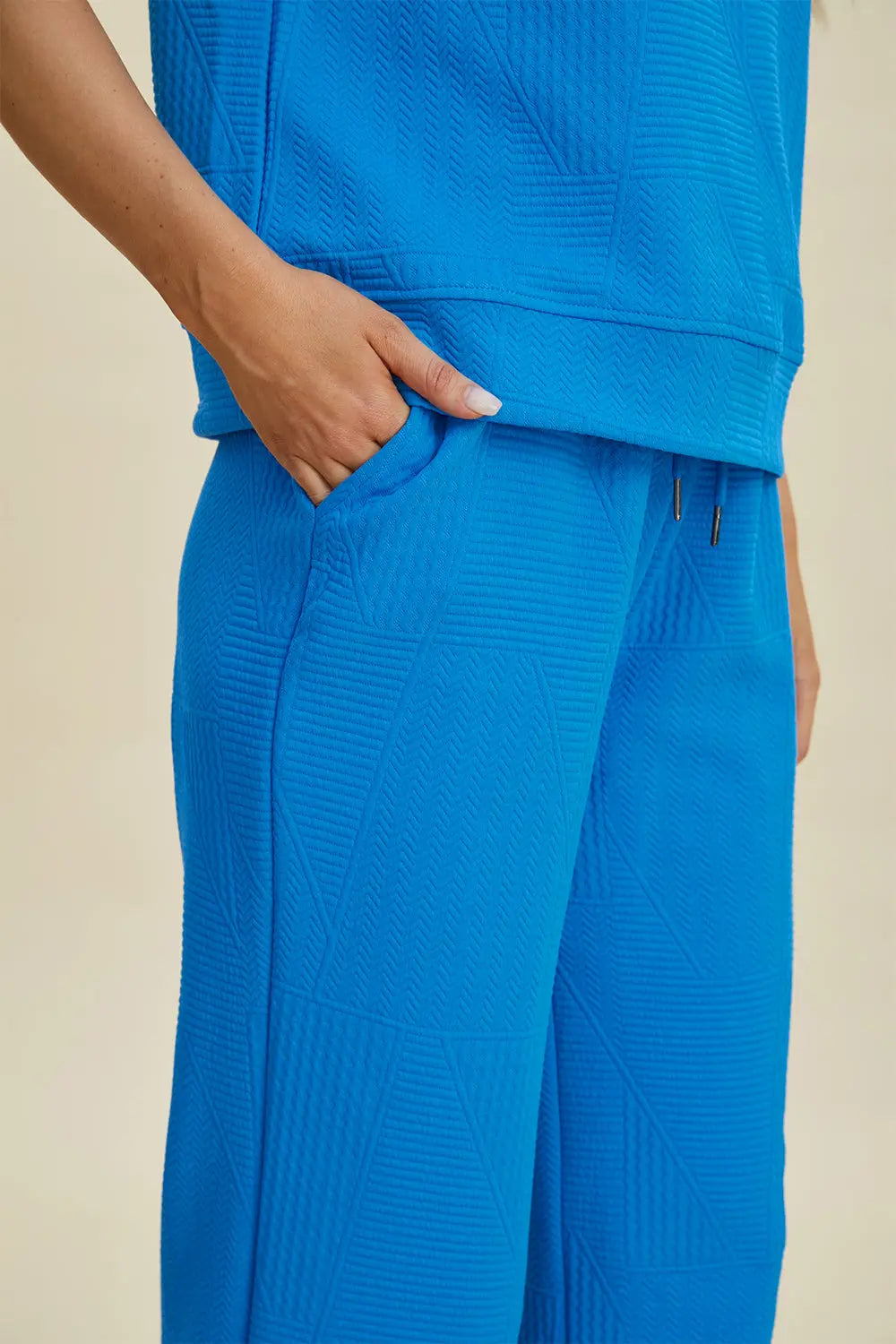Double Take Full Size Texture Ruffle Short Sleeve Top and Wide Leg Pants Set-Very Besty