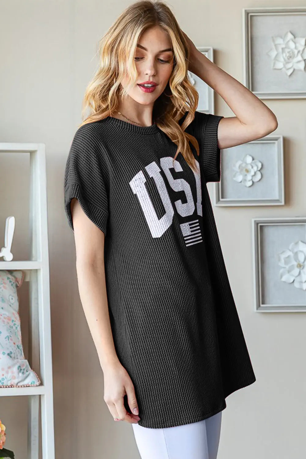 Heimish Full Size USA Graphic Short Sleeve Ribbed Top-Very Besty