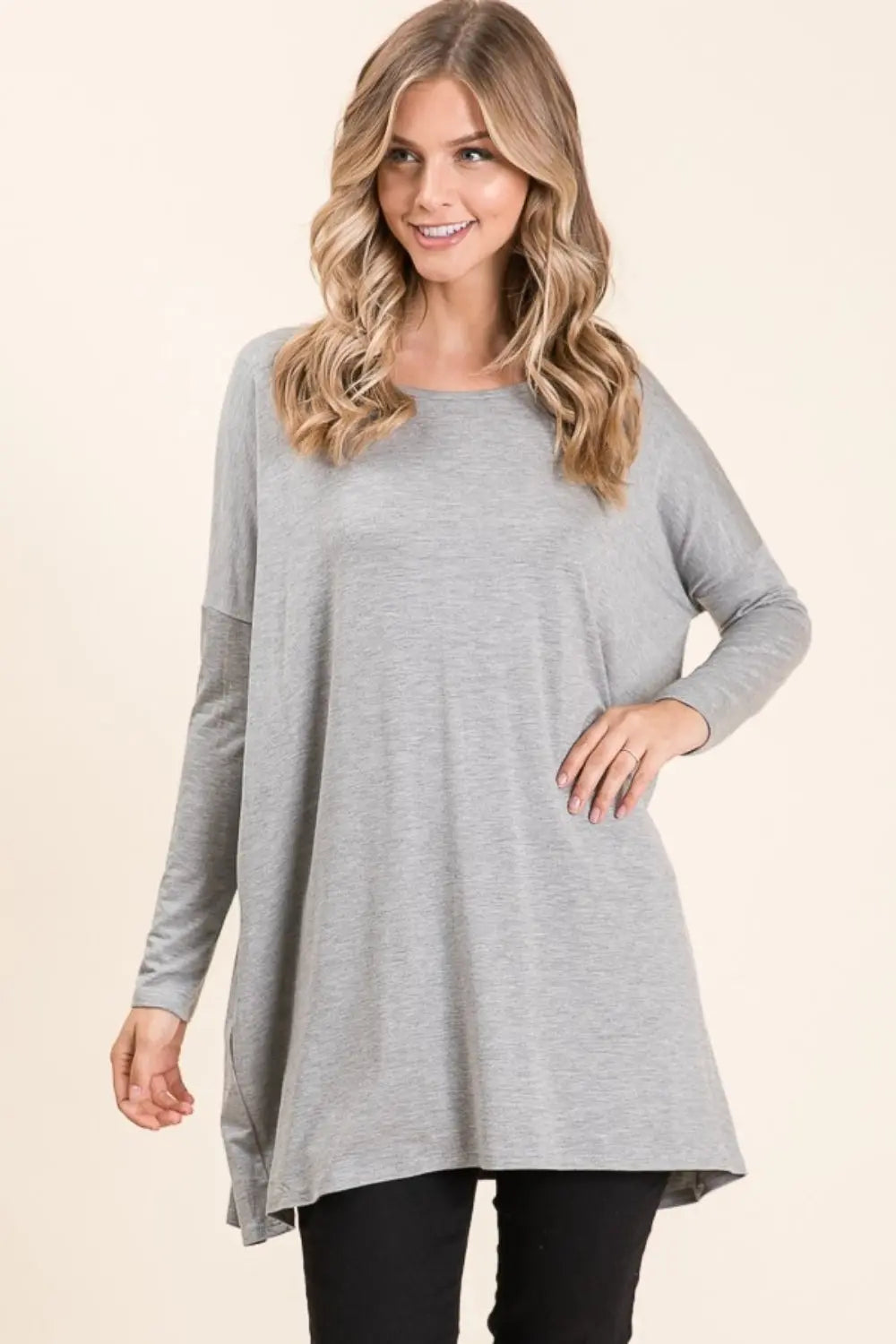 BOMBOM Round Neck Long Sleeve Oversized Top-Very Besty