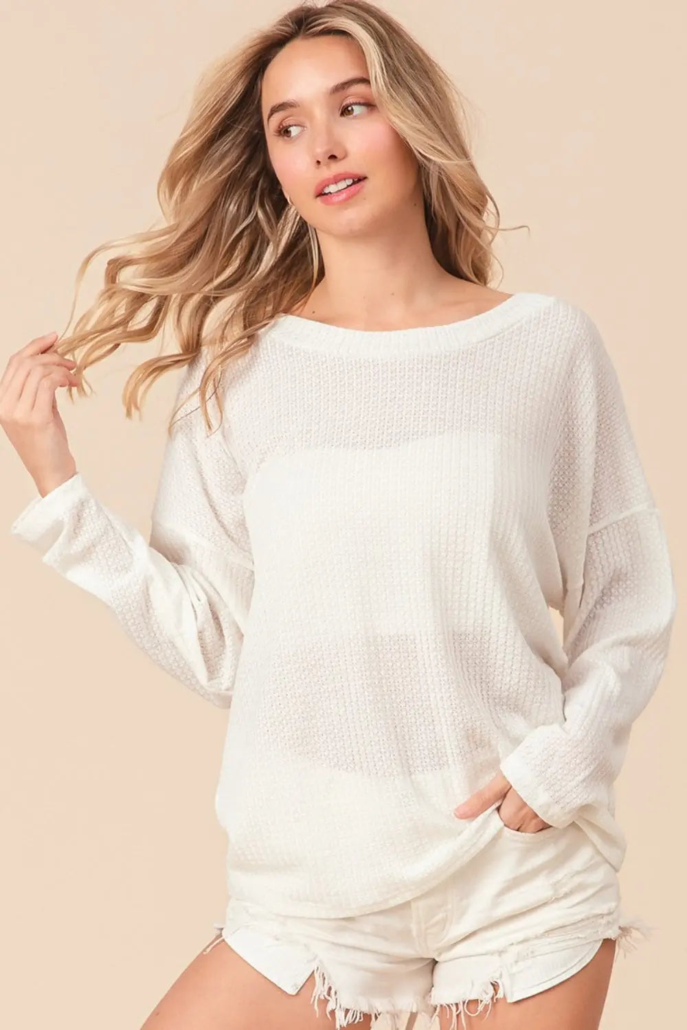 BiBi Waffled Backless Drawstring T-Shirt-Very Besty