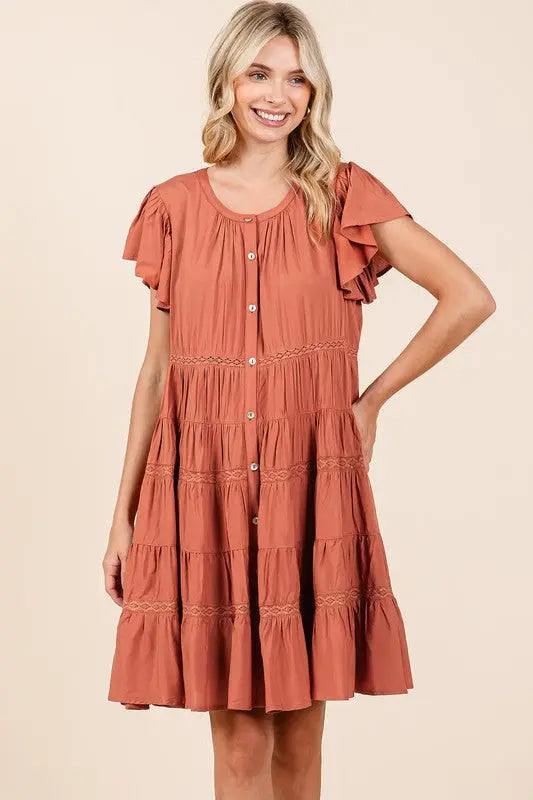 Mittoshop Lace Detail Ruffled Button Down Tiered Dress-Very Besty