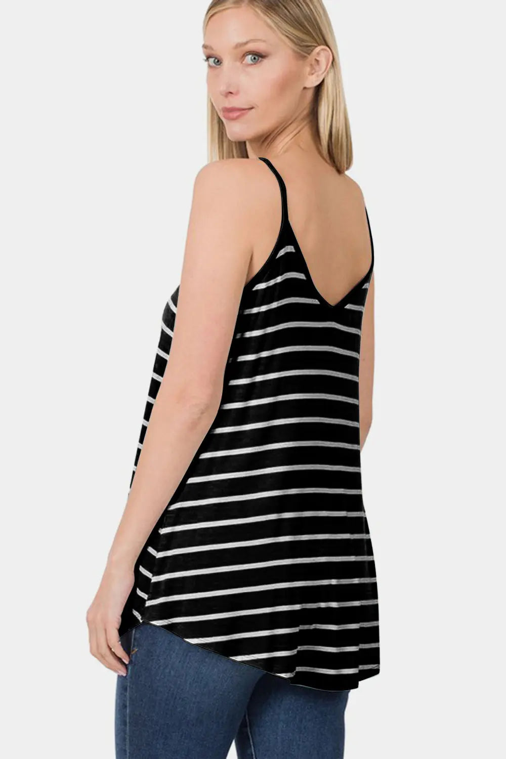 Zenana Striped V-Neck Curved Hem Cami-Very Besty