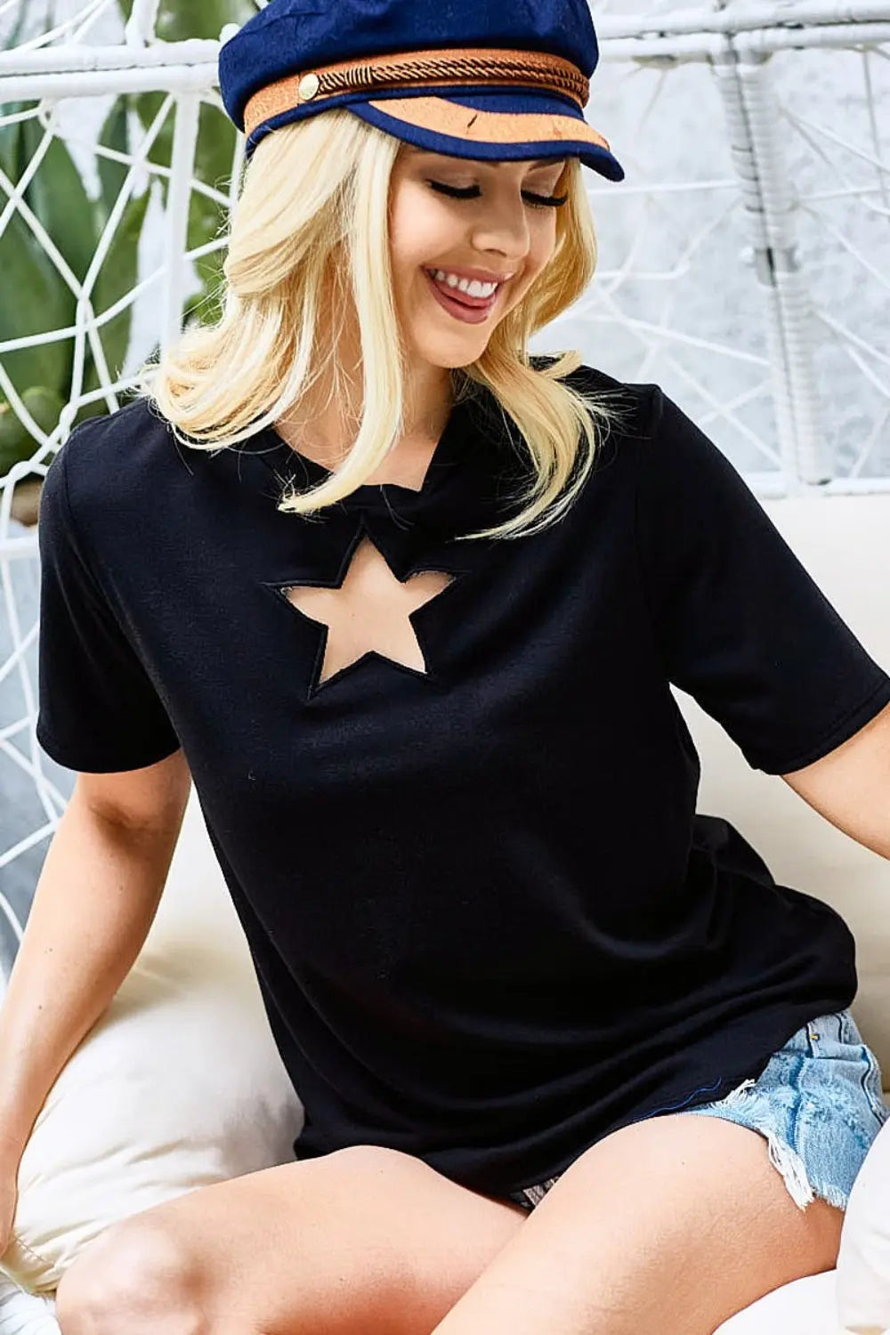 BiBi Star Cutout Short Sleeve T-Shirt-Very Besty