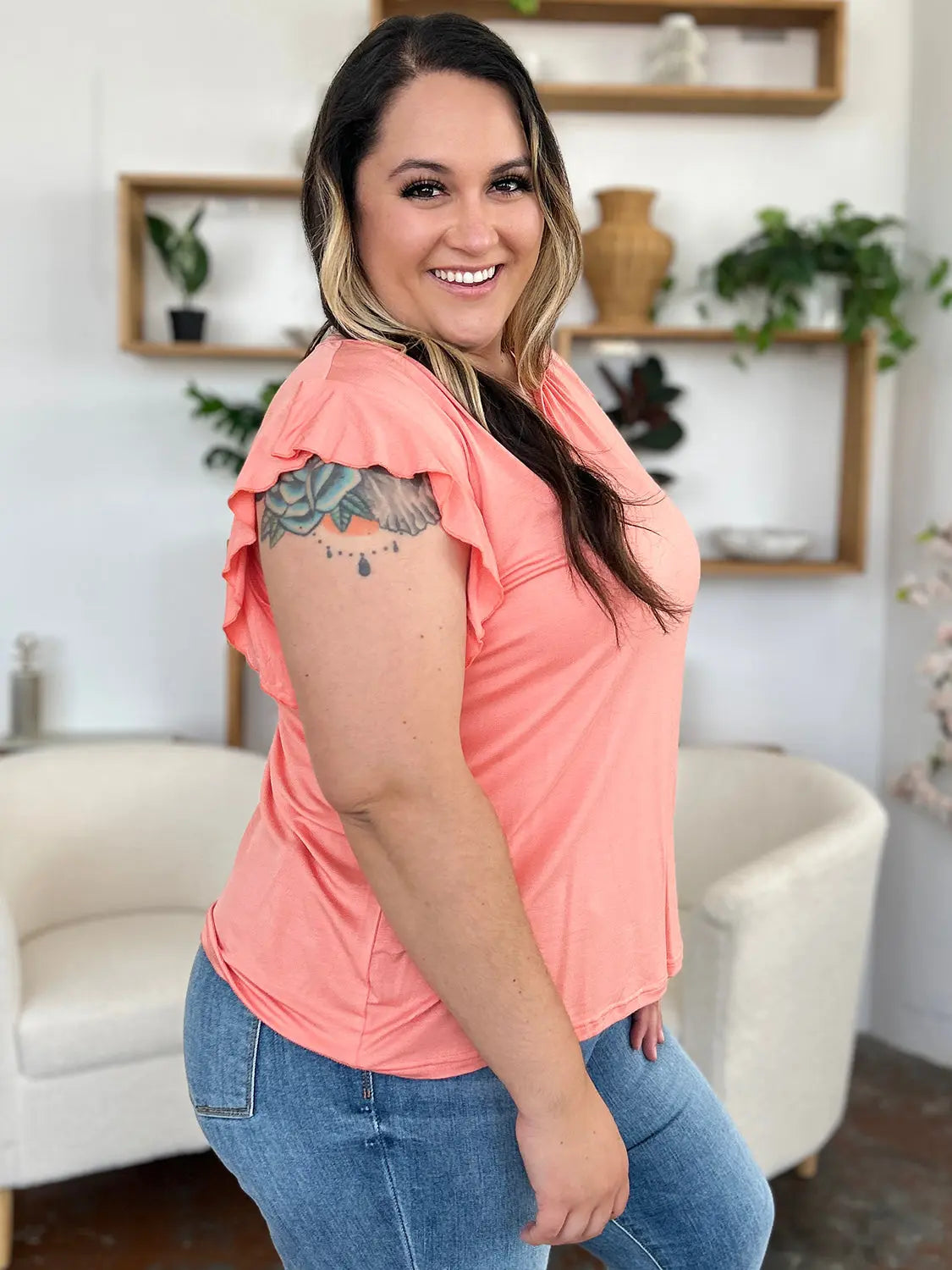 Basic Bae Full Size Bamboo Notched Ruffled Short Sleeve T-Shirt-Very Besty