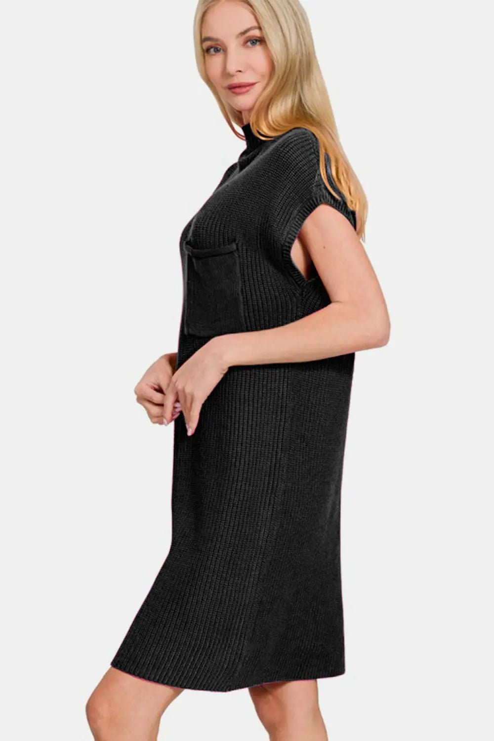 Zenana Mock Neck Short Sleeve Sweater Dress-Very Besty