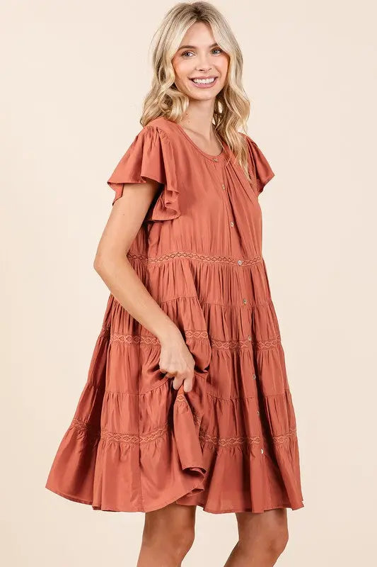 Mittoshop Lace Detail Ruffled Button Down Tiered Dress-Very Besty