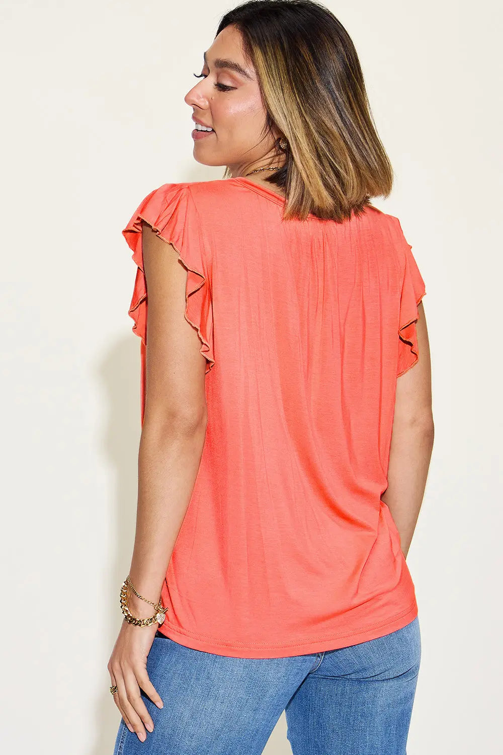 Basic Bae Full Size Bamboo Notched Ruffled Short Sleeve T-Shirt-Very Besty