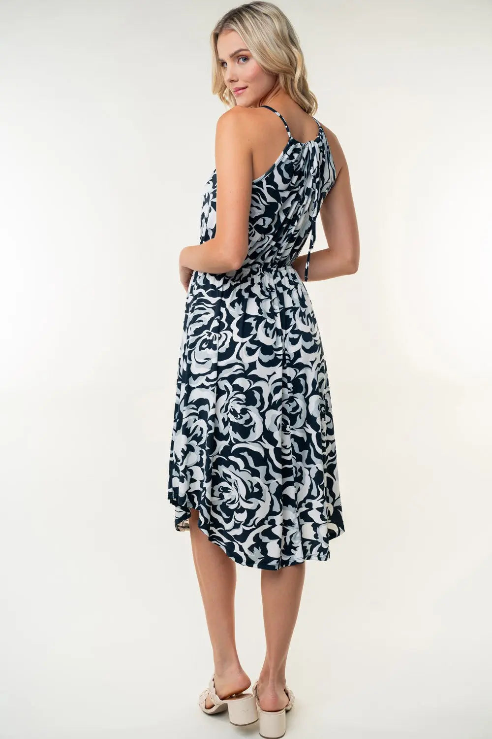 White Birch Tied Ruched Floral Sleeveless Knee Length Dress-Very Besty