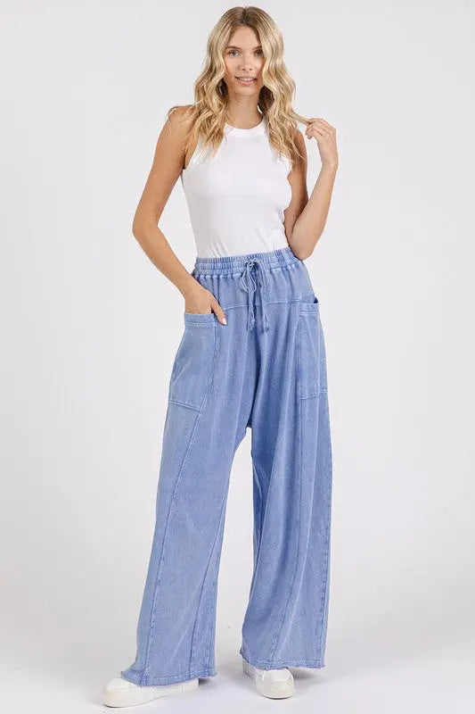 Mittoshop Mineral Wash Elastic Waist Baarrel Leg Baggy Pants-Very Besty