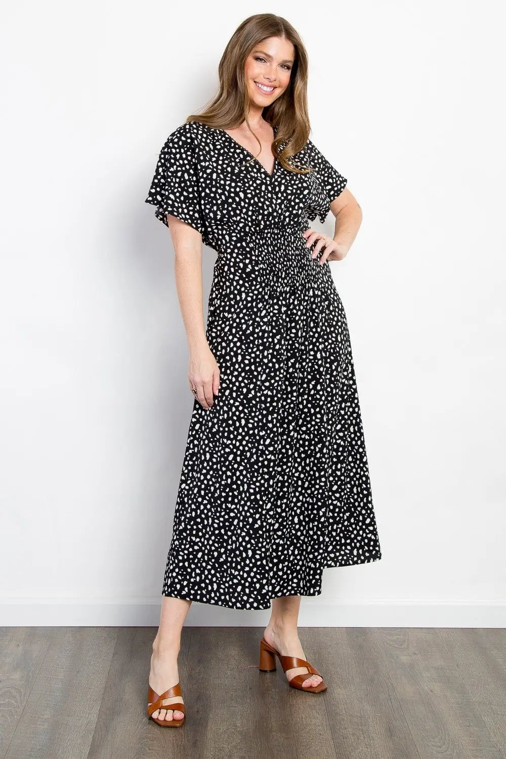 Be Stage Full Size Printed Smocked Waist Dress-Very Besty