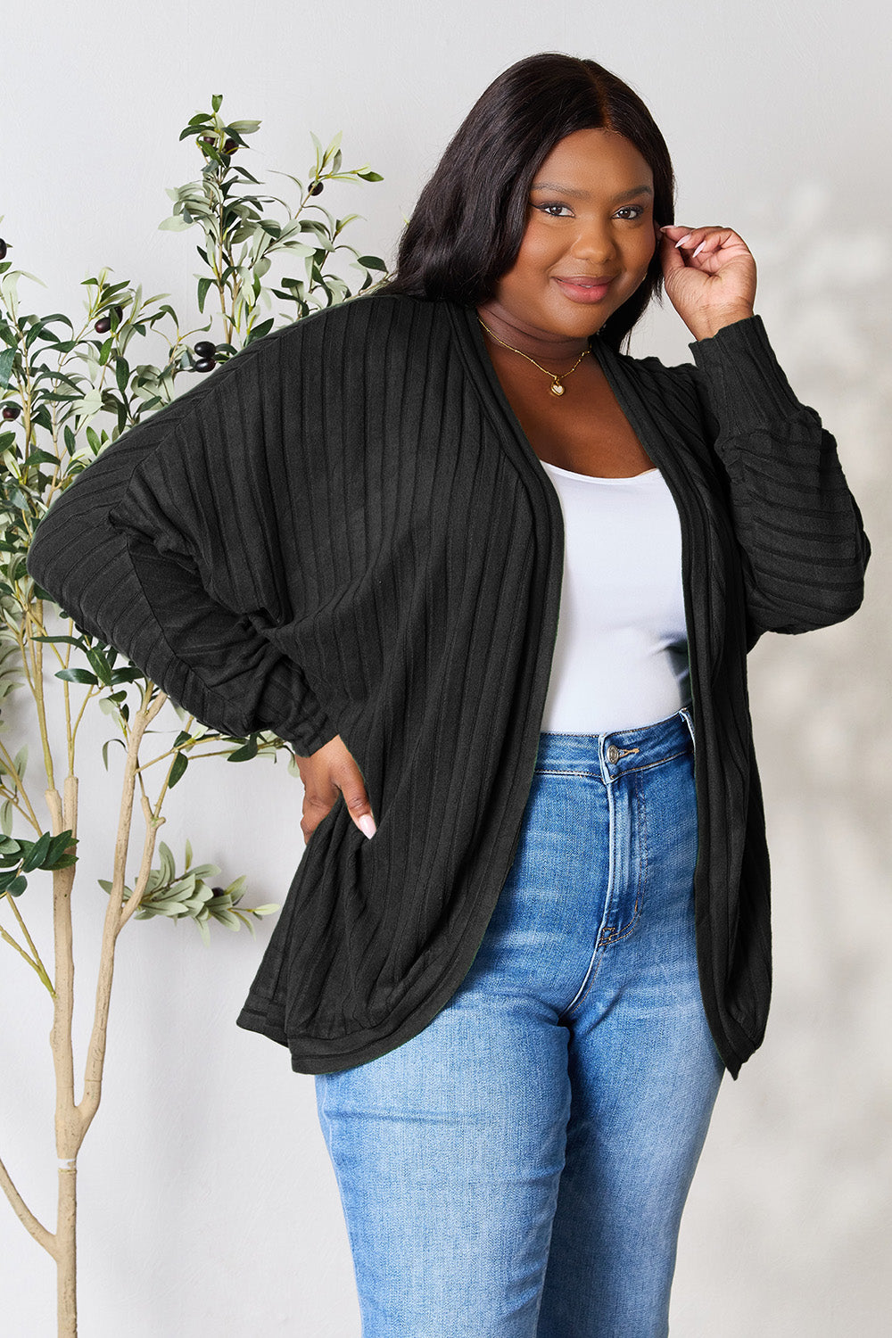 Basic Bae Full Size Ribbed Cocoon Cardigan-Very Besty