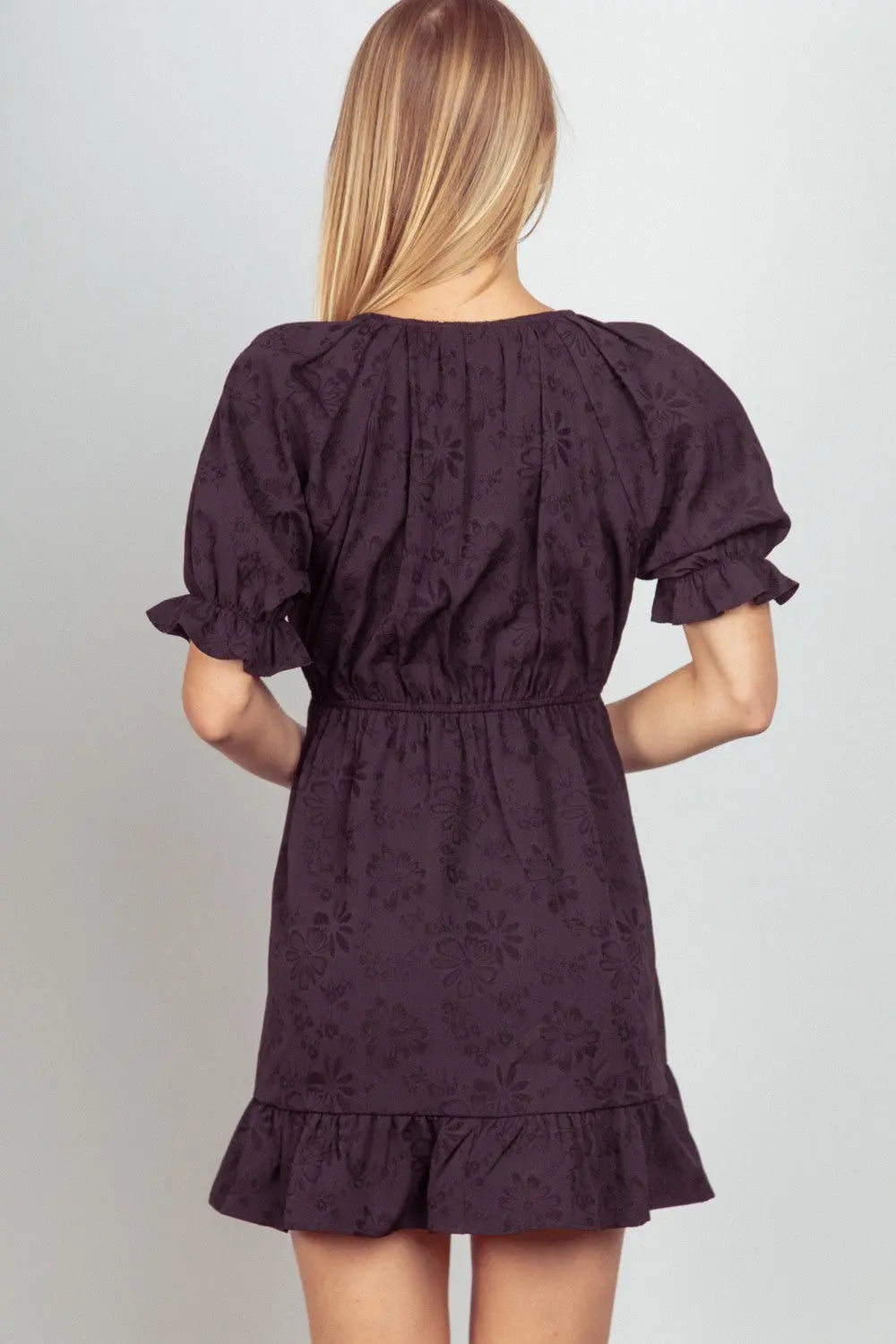 VERY J Floral Textured Woven Ruffled Mini Dress-Very Besty