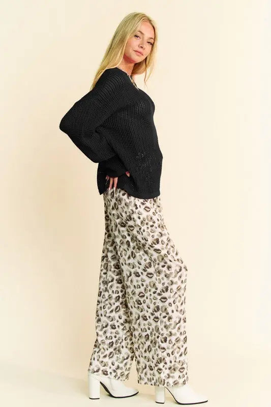 Davi & Dani Star Front Crochet Drop Shoulder Knit Top-Very Besty