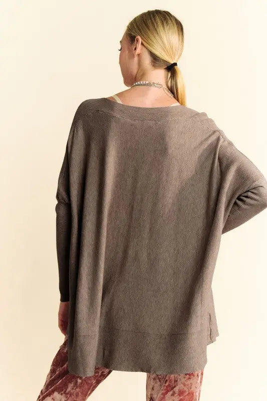 Davi & Dani Round Neck Dropped Shoulder Long Sleeve Knit Top-Very Besty