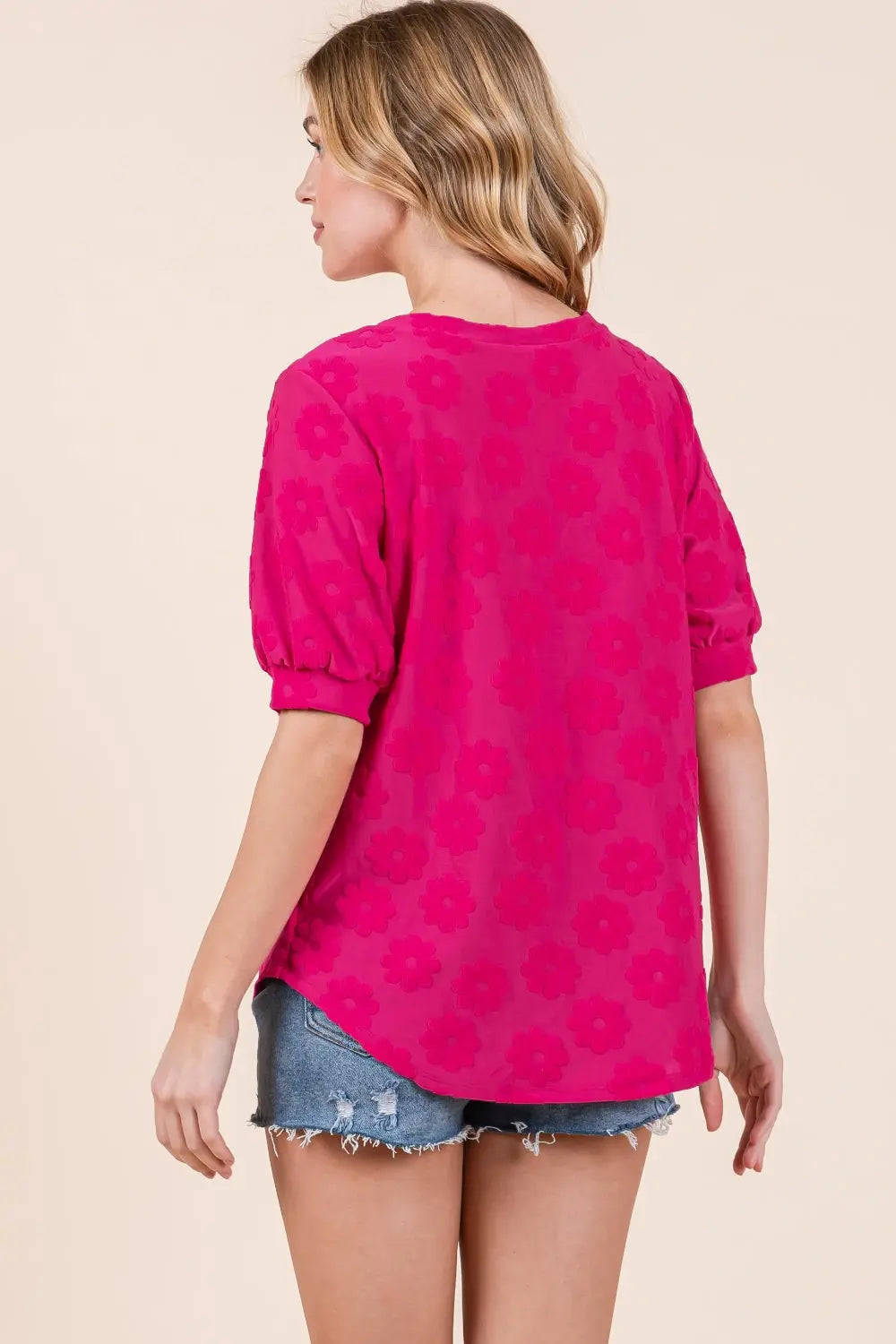 BOMBOM Textured Floral Pattern Top-Very Besty