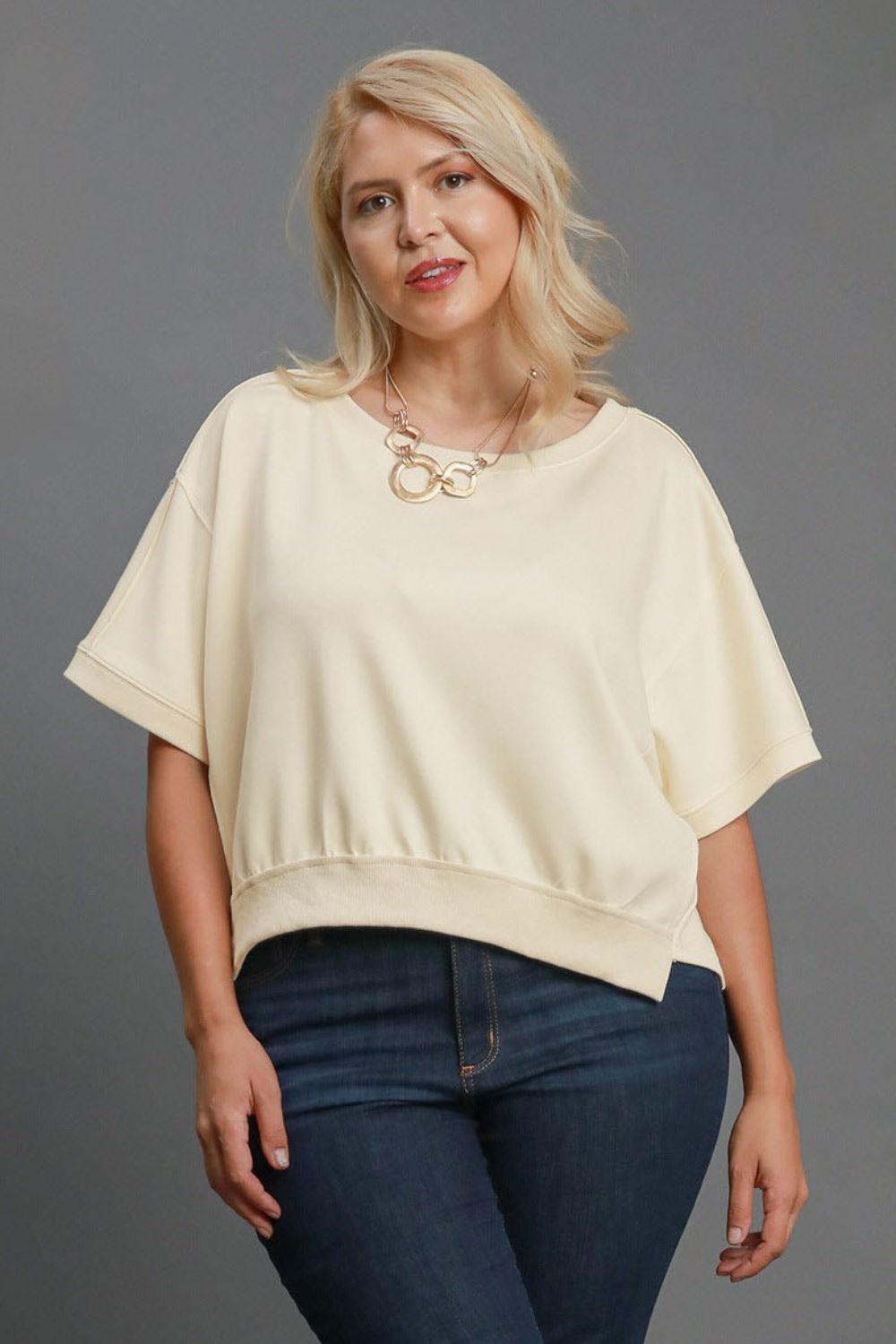 Umgee Full Size Lightweight Cropped Sweatshirt Plus Size-Very Besty