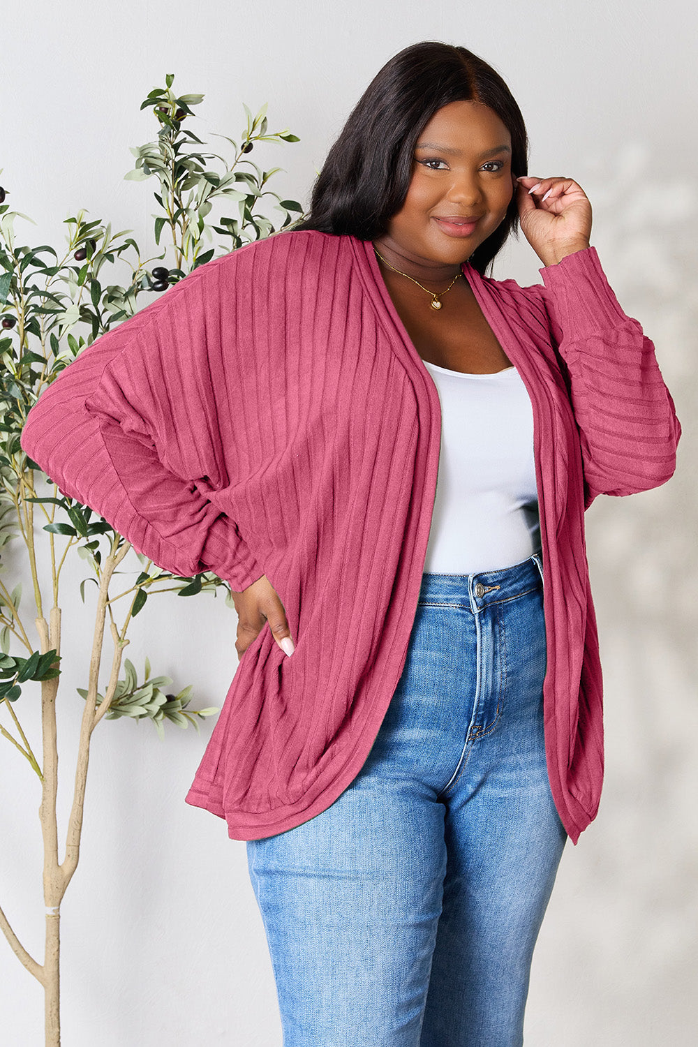 Basic Bae Full Size Ribbed Cocoon Cardigan-Very Besty