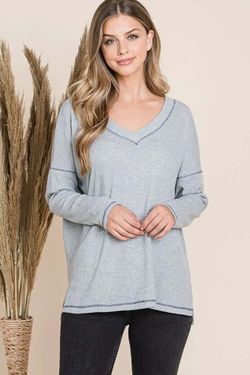 Reborn J V Neck Long Sleeve Top-Very Besty