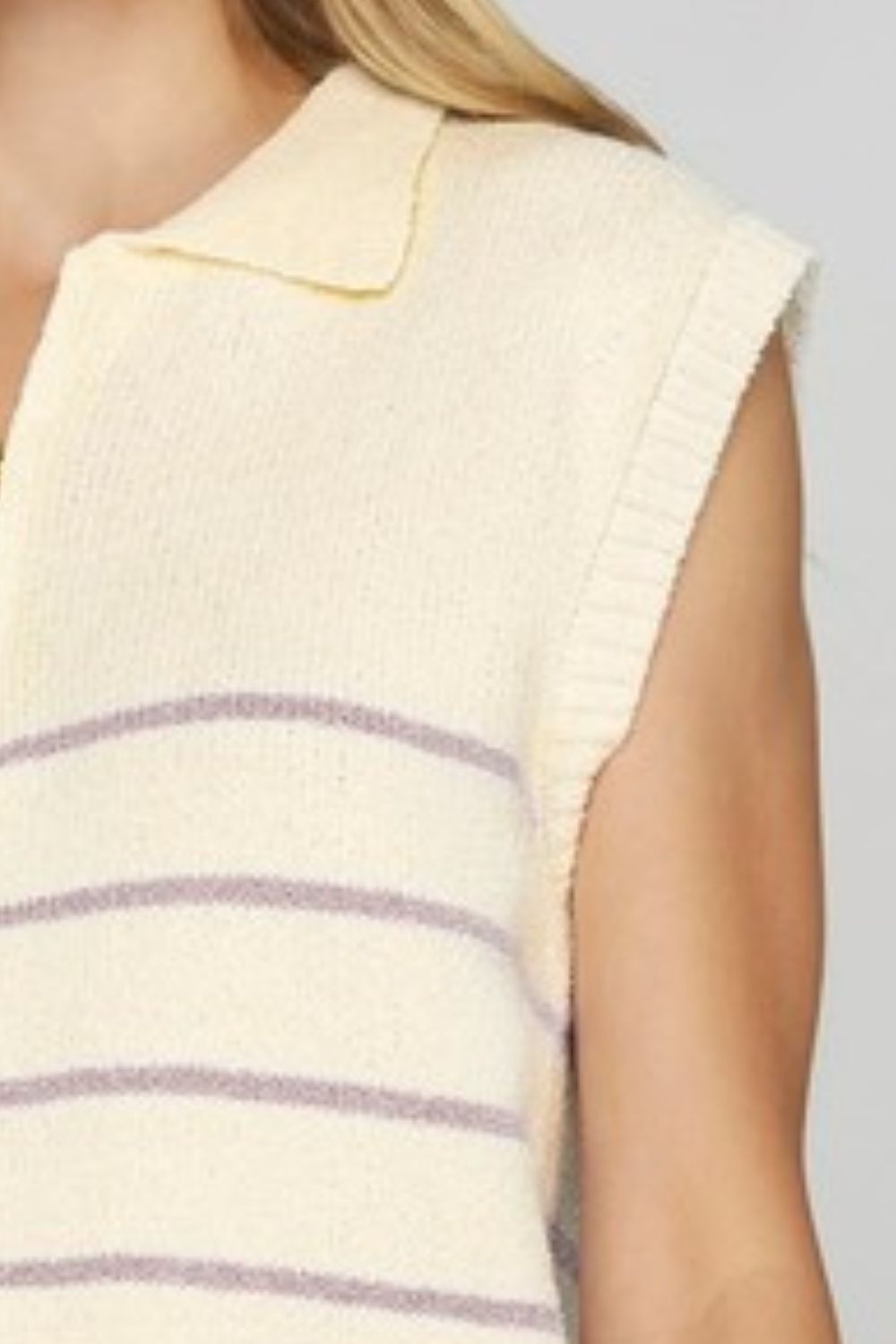 She + Sky Ribbed Hem Striped Half Zip Sweater Vest-Very Besty