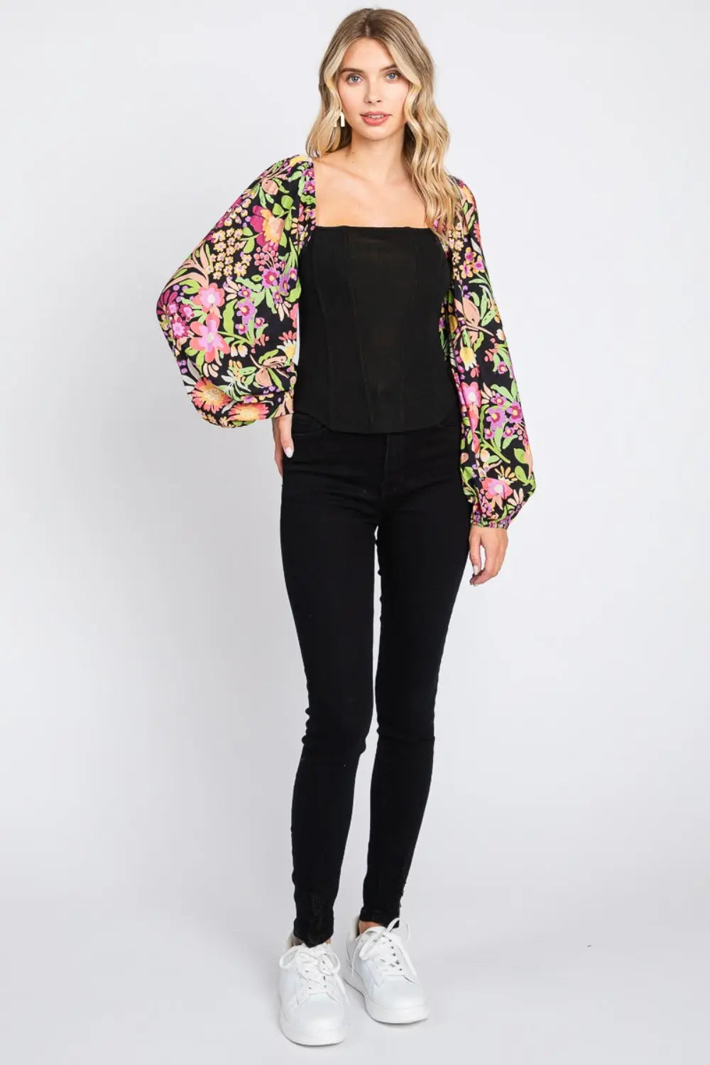 ODDI Full Size Floral Balloon Sleeve Blouse-Very Besty