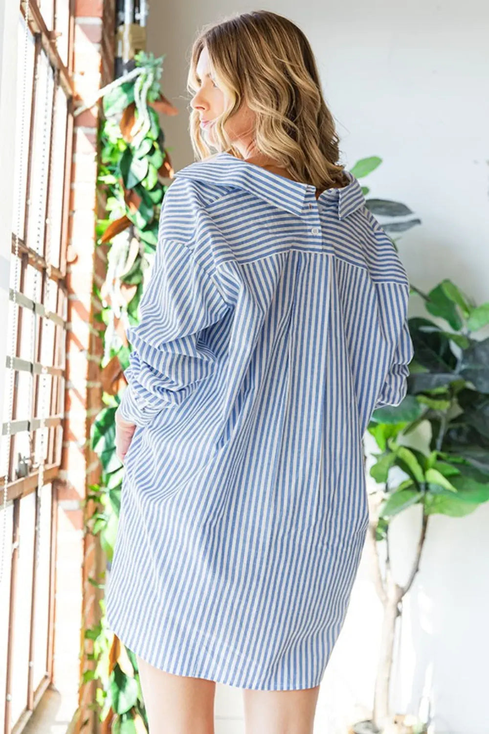 First Love Striped Button Down High-Low Hem Shirt-Very Besty